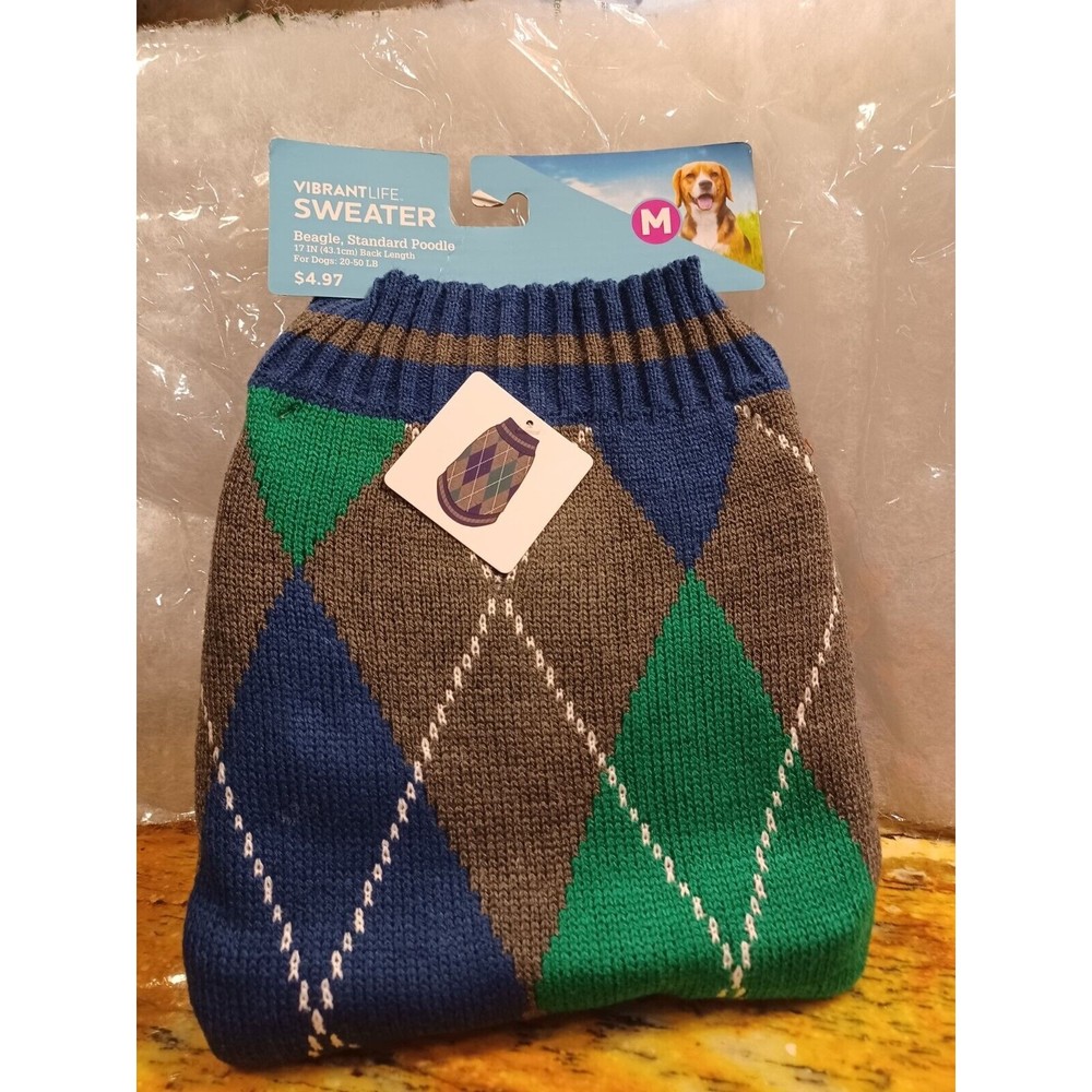 Vibrant Life Dog Sweater Size medium fits Beagle Argyle Sweater